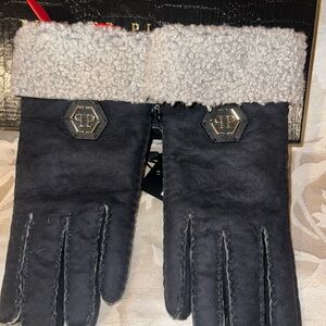 Philipp Plein Women’s Gloves - Black Suede Size 6.5